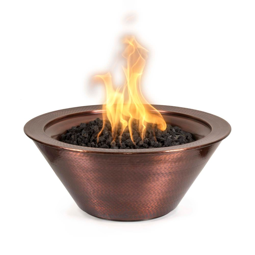 The Outdoors Plus OPT-101-24NWFE12V-LP 24" Cazo Hammered Copper Fire Bowl - 12V Electronic Ignition - Liquid Propane